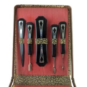Antique Art Deco Manicure Set Bakelite Handles in Original Case
